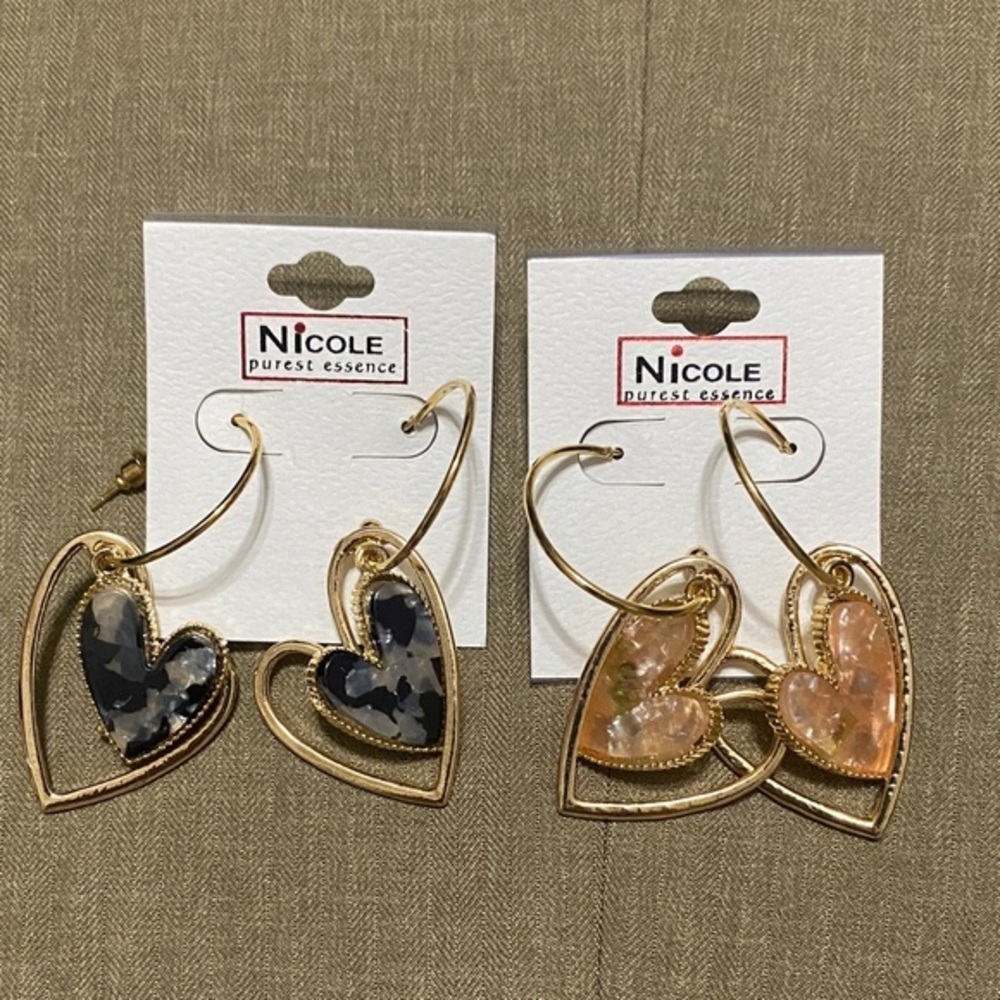 Nicole Heart Drop Earrings - Gold and Black